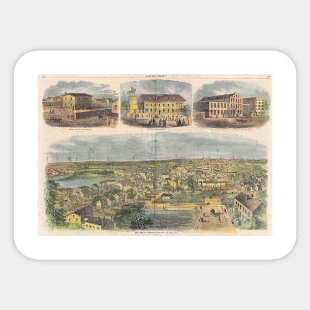 Vintage Pictorial Map of Richmond Virginia (1862) Sticker by Bravuramedia